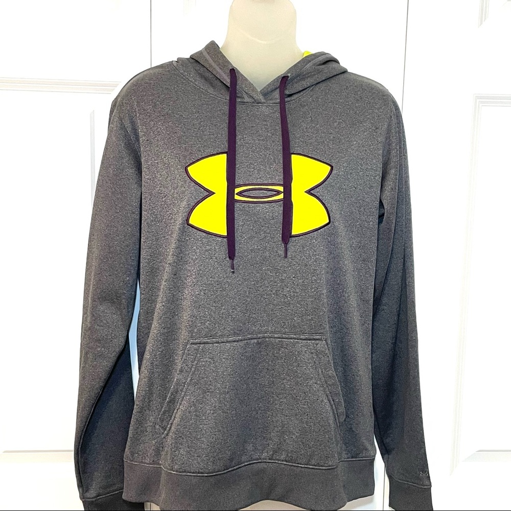 Under Armour Storm Hoodie Gray Neon Logo Pullover Sweatshirt Medium